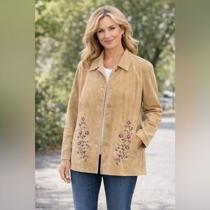 Northern Reflections Beige Leather Floral Embroidered Jacket- L